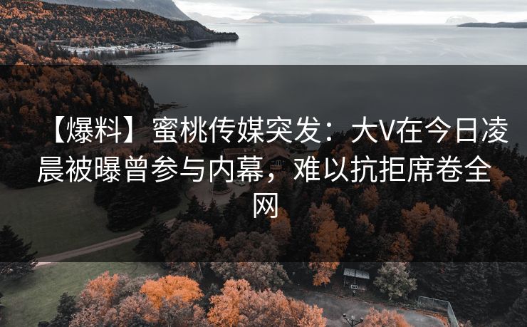【爆料】蜜桃传媒突发：大V在今日凌晨被曝曾参与内幕，难以抗拒席卷全网
