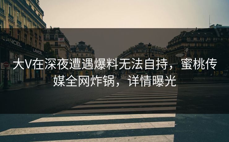 大V在深夜遭遇爆料无法自持，蜜桃传媒全网炸锅，详情曝光