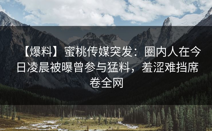 【爆料】蜜桃传媒突发：圈内人在今日凌晨被曝曾参与猛料，羞涩难挡席卷全网